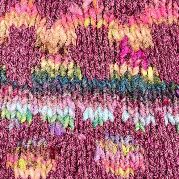 Hand Knit Wool Fair Isle Turtleneck Sweater Women’s XS | Raspberry Nordic Ski - Picture 10 of 13